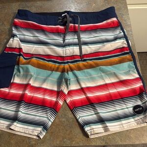 Magic like new Men's Blue Red White Striped BOARD SHORTS Size 32